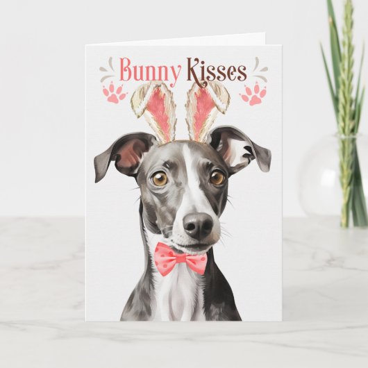 Greyhound Dog in Bunny Ears voor Pasen Feestdagen Kaart (Voorkant)