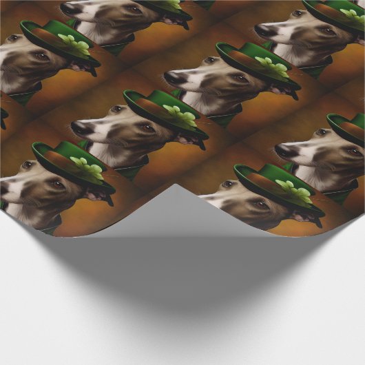 Greyhound Dog in St. Patrick's Day Dress Cadeaupapier (Hoek)