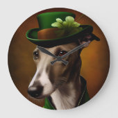 Greyhound Dog in St. Patrick's Day Dress Grote Klok (Voorkant)