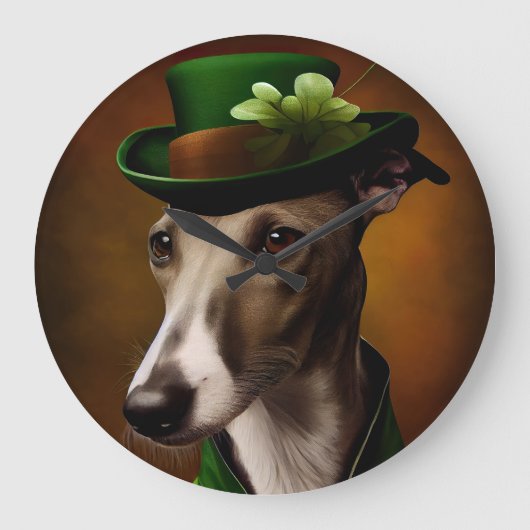 Greyhound Dog in St. Patrick's Day Dress Grote Klok (Voorkant)