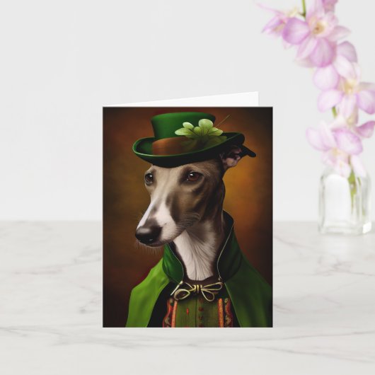 Greyhound Dog in St. Patrick's Day Dress Kaart (Orchidee)