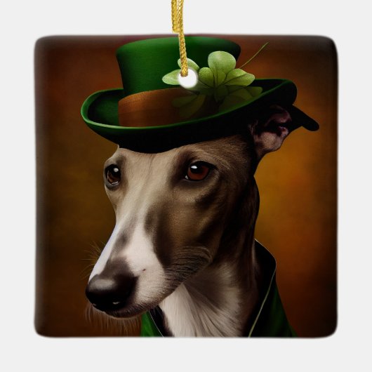 Greyhound Dog in St. Patrick's Day Dress Keramisch Ornament (Voorkant)