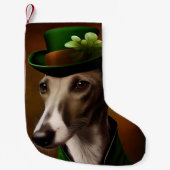 Greyhound Dog in St. Patrick's Day Dress Kleine Kerstsok (Voorkant)