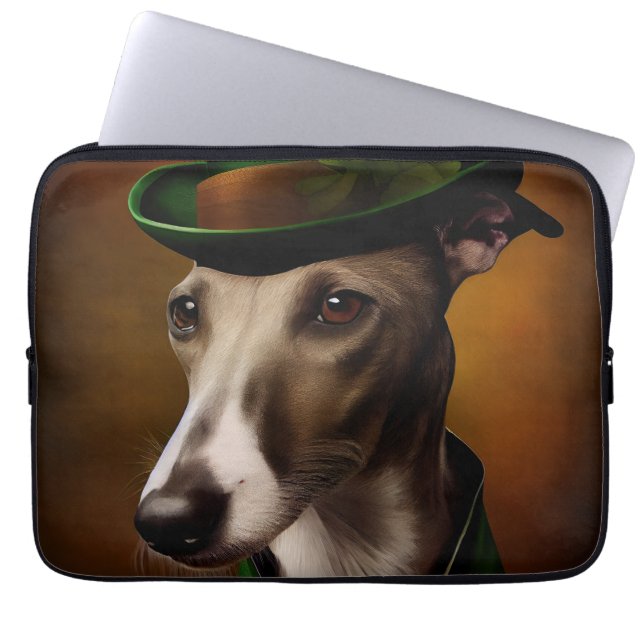 Greyhound Dog in St. Patrick's Day Dress Laptop Sleeve (Voorkant)