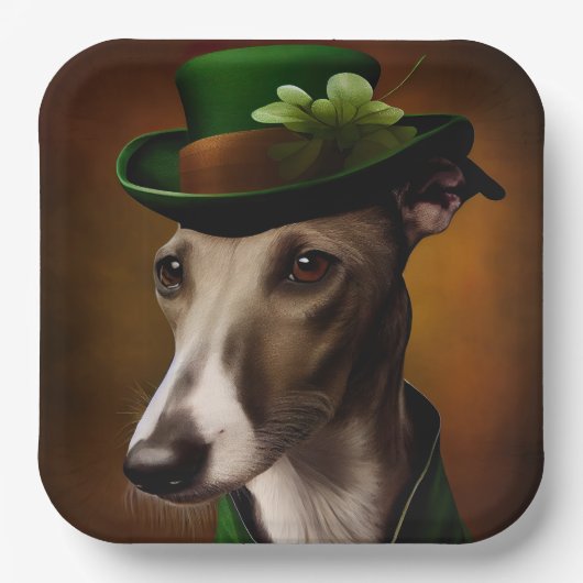 Greyhound Dog in St. Patrick's Day Dress Papieren Bordje (Voorkant)