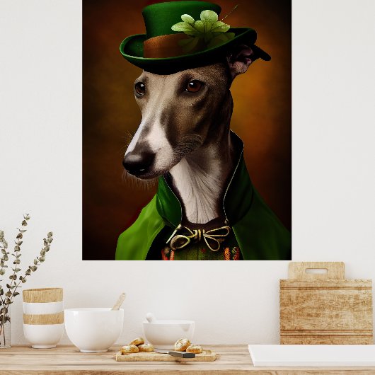 Greyhound Dog in St. Patrick's Day Dress Poster (Keuken)