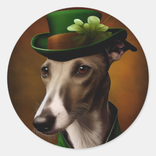 Greyhound Dog in St. Patrick's Day Dress Ronde Sticker
