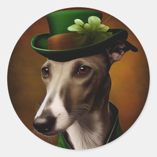 Greyhound Dog in St. Patrick's Day Dress Ronde Sticker (Voorkant)
