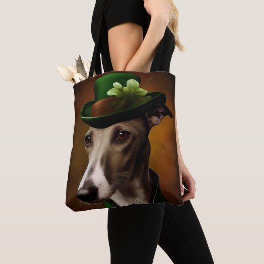 Greyhound Dog in St. Patrick's Day Dress Tote Bag (Dichtbij)