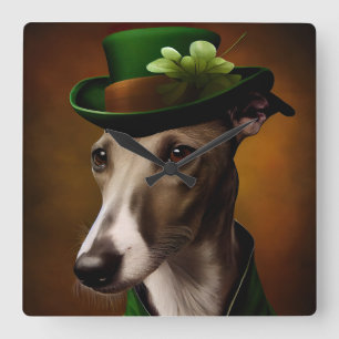 Greyhound Dog in St. Patrick's Day Dress Vierkante Klok
