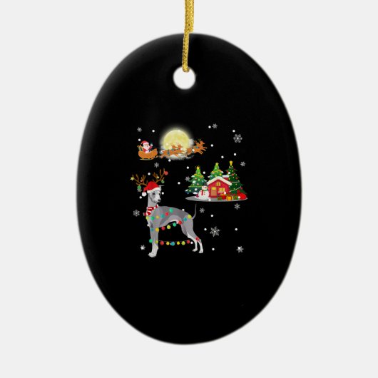Greyhound Dog Light met kerstrendierboom Xmas G Keramisch Ornament (Voorkant)