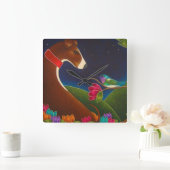 GREYHOUND DOG MET HUMMINGBIRD WALL CLOCK VIERKANTE KLOK (Huis)