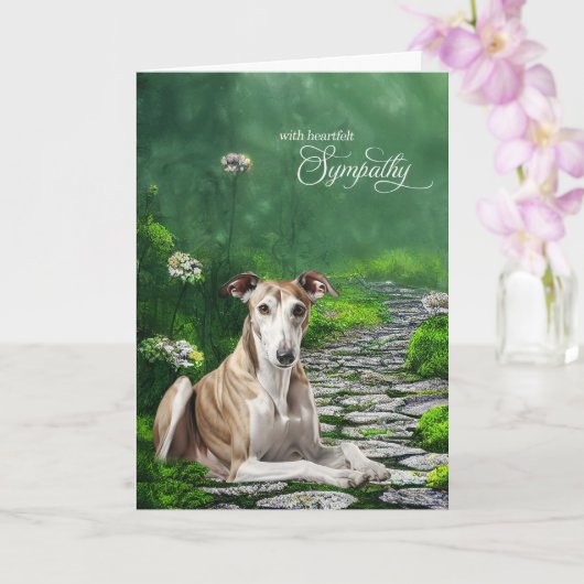 Greyhound Dog Misty Garden Path Pet Sympathy Kaart (Orchidee)