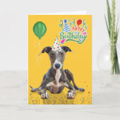 Greyhound Dog Party Hat Yellow Birthday Kaart (Voorkant)