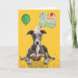 Greyhound Dog Party Hat Yellow Birthday Kaart