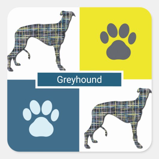 Greyhound Dog & Paw Y&B Grid Square Sticker (Voorkant)