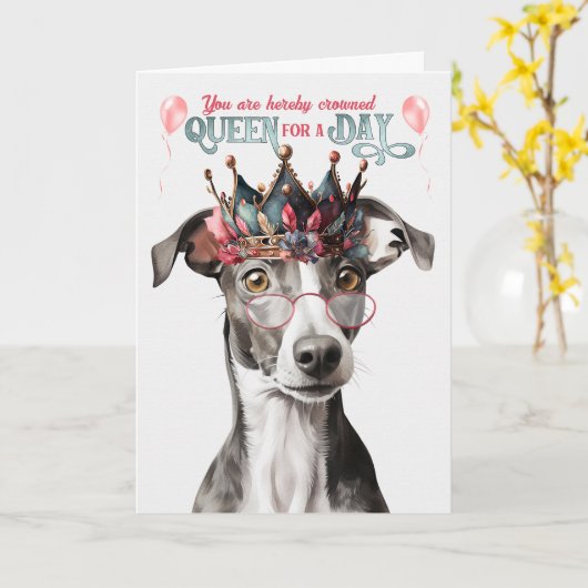 Greyhound Dog Queen for Day Funny Birthday Kaart (Gele Bloem)