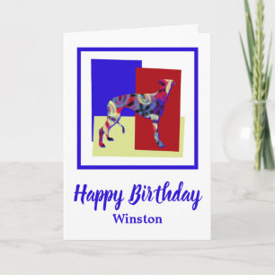 Greyhound Dog Red Blue Yellow Fun Verjaardag Kaart