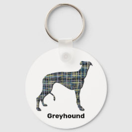 Greyhound Dog Silhouette Yellow & Blue Grids Sleutelhanger