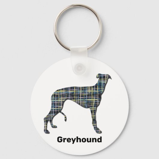Greyhound Dog Silhouette Yellow & Blue Grids Sleutelhanger (Voorkant)
