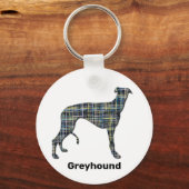 Greyhound Dog Silhouette Yellow & Blue Grids Sleutelhanger (Voorkant)