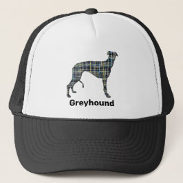 Greyhound Dog Silhouette Yellow & Blue Grids Trucker Pet
