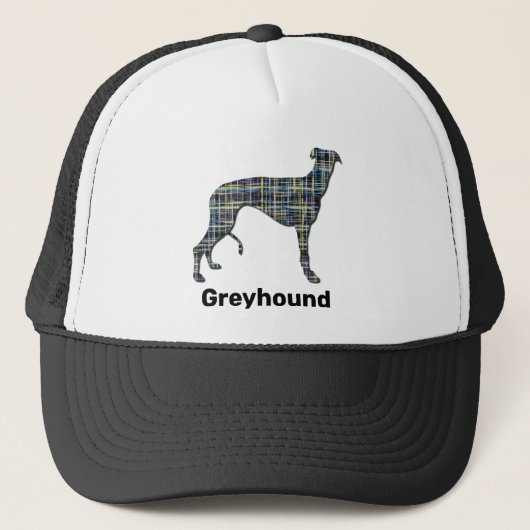Greyhound Dog Silhouette Yellow & Blue Grids Trucker Pet (Voorkant)