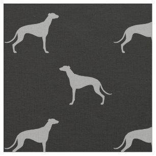 Greyhound Dog Silhouettes Pattern Grey and Black Stof