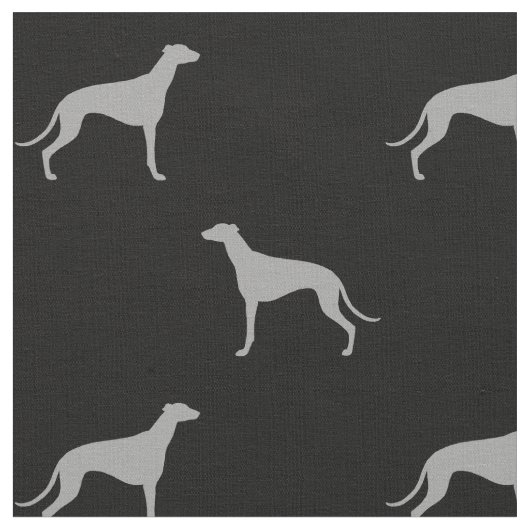 Greyhound Dog Silhouettes Pattern Grey and Black Stof (Close Up)