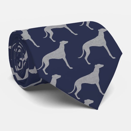 Greyhound Dog Silhouettes Pattern Grey and Blue Stropdas (Opgerold)