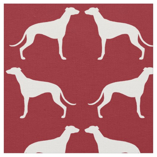 Greyhound Dog Silhouettes Pattern Red en White Stof (Close Up)