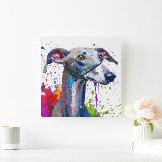 Greyhound Dog Vierkante Klok (Huis)