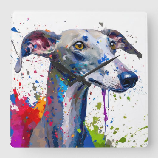 Greyhound Dog Vierkante Klok (Voorkant)