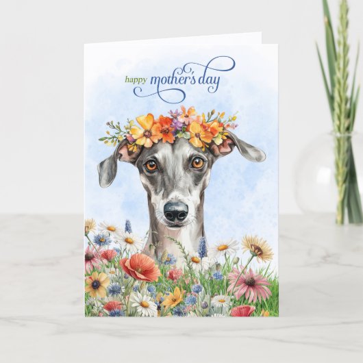 Greyhound Dog Wildflowers Mother's Day Feestdagen Kaart (Voorkant)
