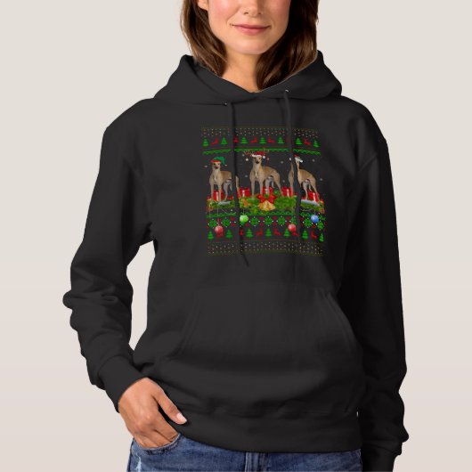 Greyhound Dog Xmas lichtend Santa Ugly Greyhound C Hoodie (Voorkant)