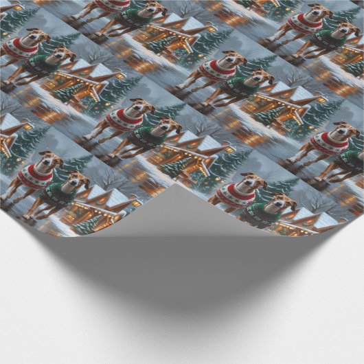 Greyhound Dogs Christmas Snow Holiday Cadeaupapier (Hoek)