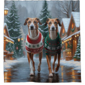 Greyhound Dogs Christmas Snow Holiday Douchegordijn (Voorkant)