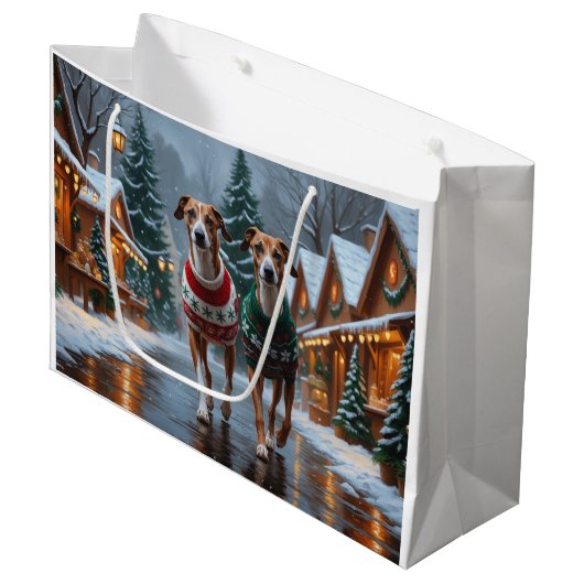 Greyhound Dogs Christmas Snow Holiday Groot Cadeauzakje (Voorkant Gekanteld)
