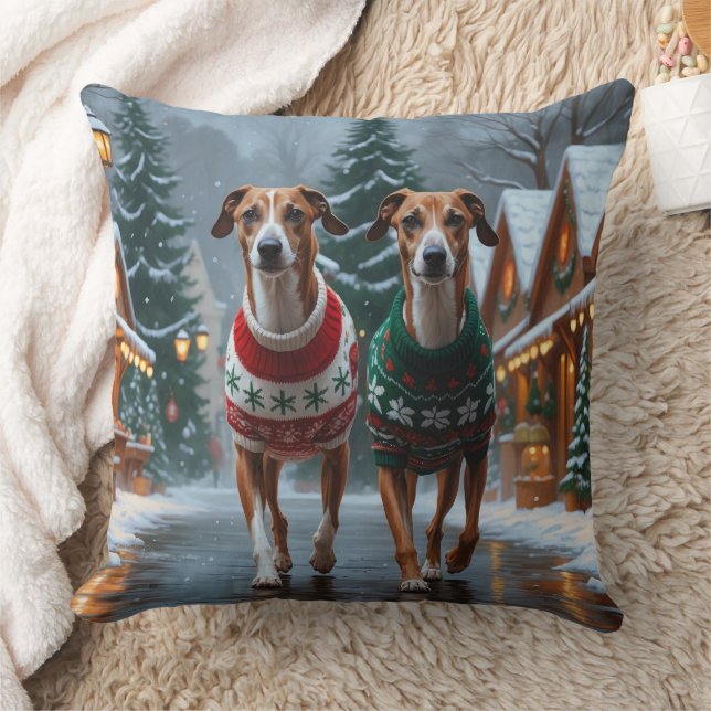 Greyhound Dogs Christmas Snow Holiday Kussen (Deken)