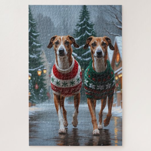 Greyhound Dogs Christmas Snow Holiday Legpuzzel (Verticaal)