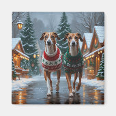 Greyhound Dogs Christmas Snow Holiday Magneet (Voorkant)