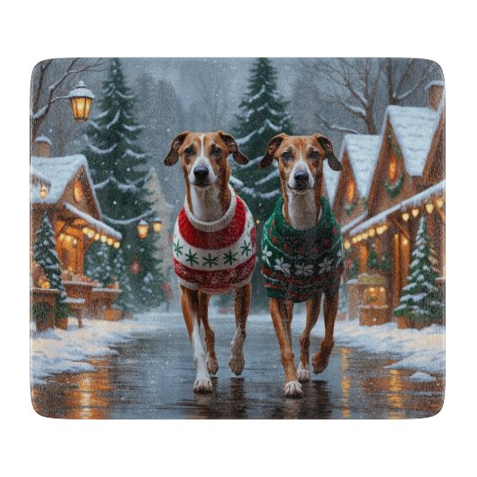 Greyhound Dogs Christmas Snow Holiday Snijplank (Voorkant)