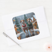 Greyhound Dogs Christmas Snow Holiday Vierkante Sticker (Envelop)