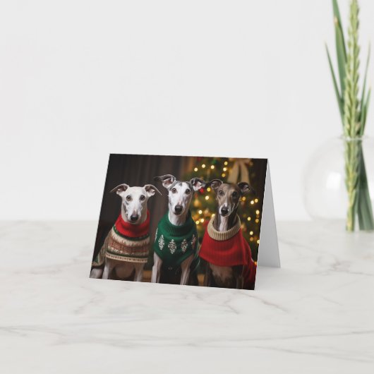 Greyhound Dogs Kerst Kaart (Voorkant)