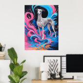  Greyhound Drawing w Water Splash Color Background Poster (Thuiskantoor)