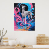  Greyhound Drawing w Water Splash Color Background Poster (Keuken)