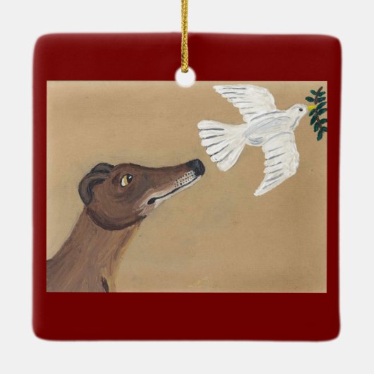 Greyhound en Duif Keramisch Ornament (Achterkant)