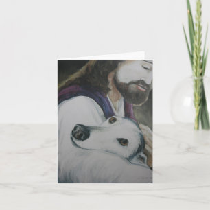 Greyhound en Jesus Original Dog Art Note Card Kaart