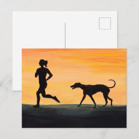 Greyhound en Jogger Dog Art Briefkaart (Voorkant / Achterkant)