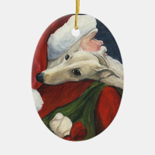 Greyhound en Santa Dog Art Ornament (Voorkant)